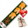 CAJA DE 3 ROSAS DAMASCO MÁS GLOBO DÍA DE LA MADRE Y CHOCOLATE