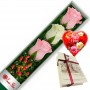 CAJA DE 3 ROSAS BLANCAS Y ROSADAS MÁS GLOBO DÍA DE LA MADRE Y CHOCOLATE