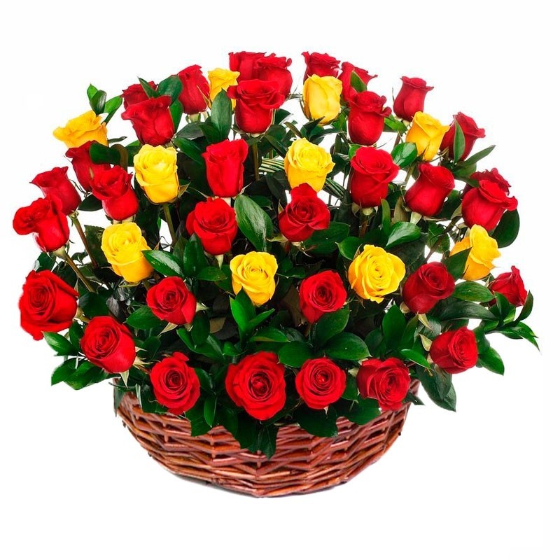 Cesta Redonda con 40 Rosas Amarillas y Rojas