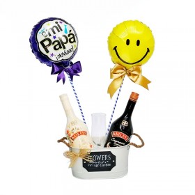 Cubeta de Baileys Tres Leches y Espresso Creme y 2 Globos Día del Padre