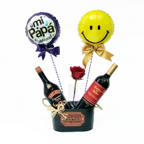Cubeta con 1 Vino Casillero del Diablo mas 1 Baileys Espresso 1 Rosa y 2 Globos para el Día del Padre