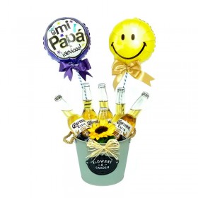 Cubeta con 6 Cervezas Corona de 355ml y 2 Globos para el Día del Padre