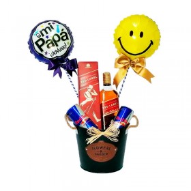 Cubeta 1 Whisky Johnnie Walker Red Label y 2 Energéticas Red Bull y 2 Globos para el día del padre