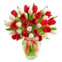 Florero Con 40 Tulipanes Colores Rojos y Blancos