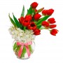 Florero Con 20 Tulipanes Color rojos + Hortensias