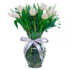 Florero Con 20 Tulipanes Blancos